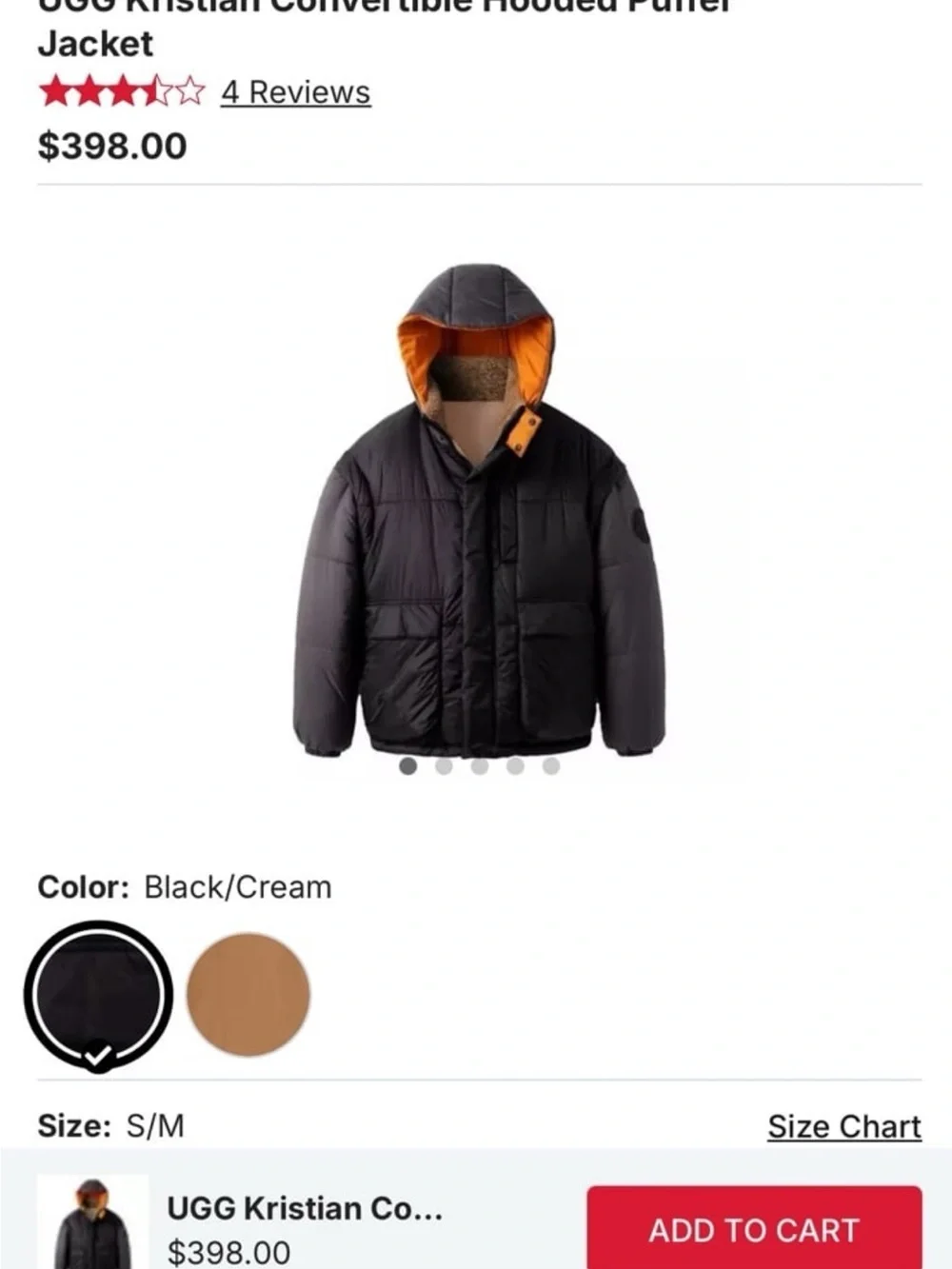 UGG Kristian Conv Puffer vest & Black Puffer Jacket with Orange Hood Lining NWT